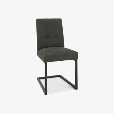 Teddy Beau Bentley Indus Rustic Oak Cantilever Fabric Dark Grey Dining Chairs