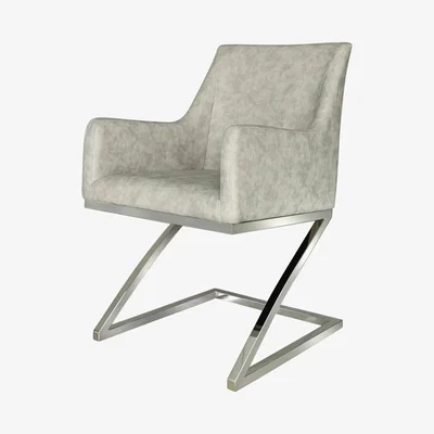 Teddy Beau Deco Home Alexa Dining Arm Chair Chrome And Light Grey PU / Chrome