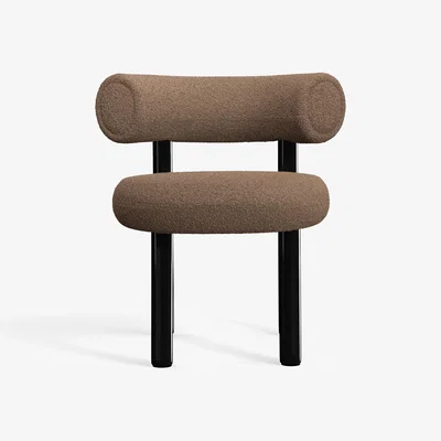 Tom Dixon Tom Dixon - Fat Black Steel Dining Chair - Light Brown (Kvadrat Elle 0280)