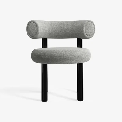Tom Dixon Tom Dixon - Fat Black Steel Dining Chair - Light Grey (Kvadrat Divina Melange 0120)