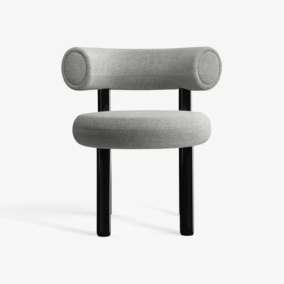 Tom Dixon Tom Dixon - Fat Black Steel Dining Chair - Light Grey (Kvadrat Hallingdal 0110)