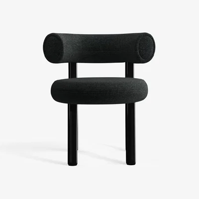 Tom Dixon Tom Dixon - Fat Black Steel Dining Chair - Dark Grey (Kvadrat Divina Melange 0180)