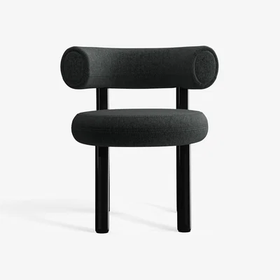 Tom Dixon Tom Dixon - Fat Black Steel Dining Chair - Dark Grey (Kvadrat Melange Nap 0191)