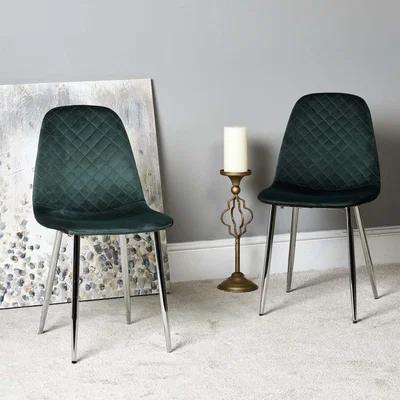 Woods Furniture Archie Dining Chair Chrome Legs - Dark Green Set of 2