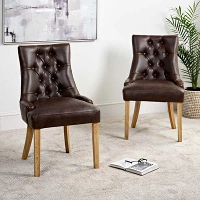 Woods Furniture Henry Dining Chair - Chestnut Brown Faux Leather Set of 2