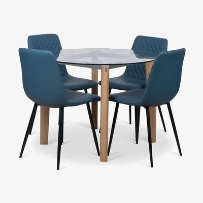 Woods Furniture Lutina Round Glass Dining Table Ripley Chairs x4 Teal