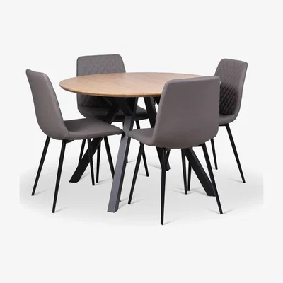 Woods Furniture Lutina Round Dining Table Ripley Chairs x4 Truffle