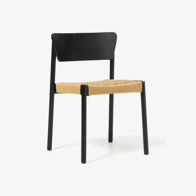 Westwing Wooden Dining Chairs Danny with Rattan Seat, Set of 2