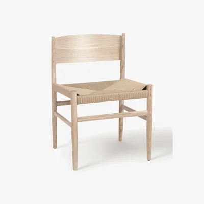 Westwing Handmade Wooden Dining Chair Nestor with Woven Seat Surface