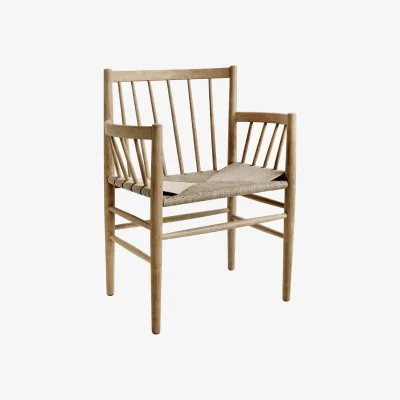 Westwing Handwoven Oak Wood Dining Chair J81 with Armrests