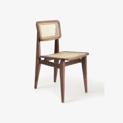 Westwing Walnut Wood Dining Chair C-chair with Viennese Wickerwork