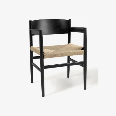 Westwing Handmade Beech Wood Dining Chair Nestor with Woven Seat Surface