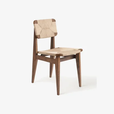 Westwing Walnut Wood Dining Chair C-chair with Woven Seat Surface