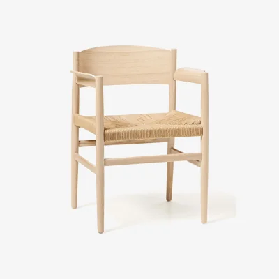 Westwing Handmade Oak Wood Dining Chair Nestor with Woven Seat Surface