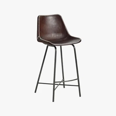 Amara Nordal - Leather Bar Chair with Iron Legs - Dark Brown