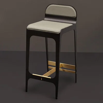 Amara Gabriel Scott - Bardot Barstool - Black Metal/Brass/Grey French Leather