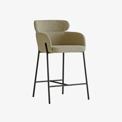 Andrew Martin Harry Bar Stool, Bar Stool, Brown/Dark Neutral/Gold - Andrew Martin Boucle & Other Fabric