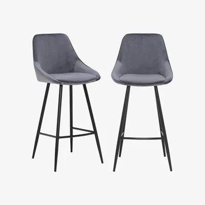 Barker and Stonehouse Southbury Set of 2 Bar Stools, Grey Velvet | Barker & Stonehouse