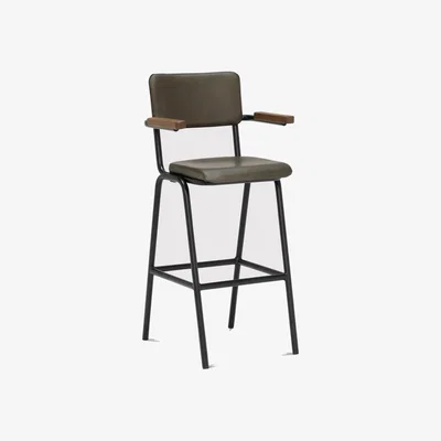 Barker and Stonehouse Pure Furniture Twyford Barstool With Arms With Matt Black Frame, Green | Barker & Stonehouse
