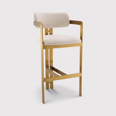 Barker and Stonehouse Eichholtz Donato Bar Dining Stool Brushed Brass Finish Boucl Cream | Barker & Stonehouse