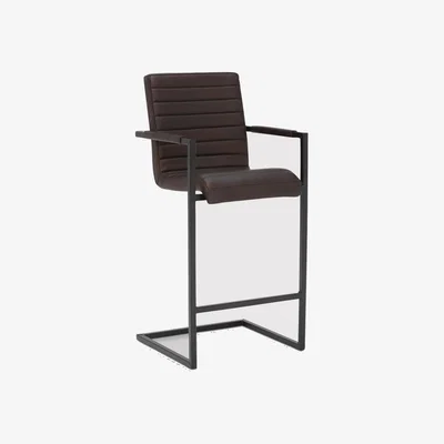 Barker and Stonehouse Pure Furniture Brutus Barstool With Matt Black Frame, Brown | Barker & Stonehouse