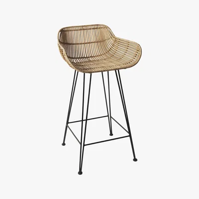 Cox and Cox Flat Rattan Counter Stool - Natural
