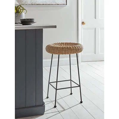 Cox and Cox Wicker Topped Counter Stool