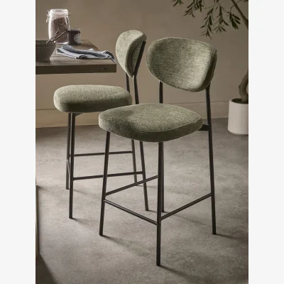 Cox and Cox Two Boucle Counter Stools - Green