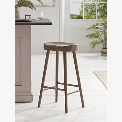 Cox and Cox Weathered Oak Counter Stool - Walnut Effect