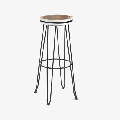Cuckooland Farley Round Teak Bar Stool in Black