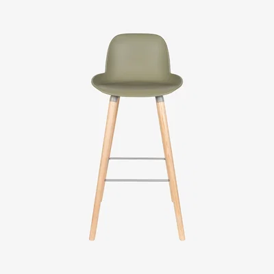 Cuckooland Zuiver Pair of Albert Kuip Retro Moulded Bar Stools in Olive Green