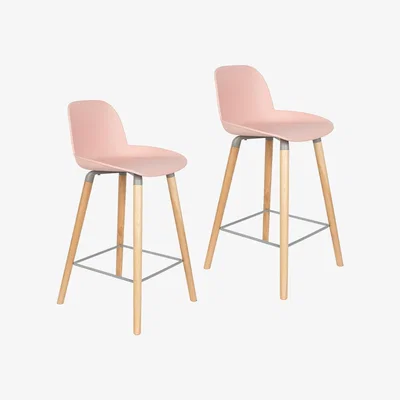 Cuckooland Zuiver Pair of Albert Kuip Retro Moulded Counter Stools in Powder Pink