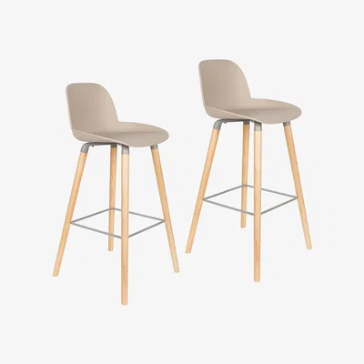 Cuckooland Zuiver Pair of Albert Kuip Retro Moulded Bar Stools in Taupe