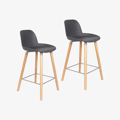 Cuckooland Zuiver Pair of Albert Kuip Retro Moulded Counter Stools in Dark Grey