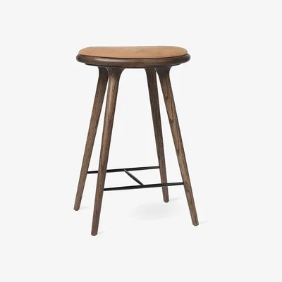 The Conran Shop High Stool Dark Stained Oak & Camel Leather 69cm
