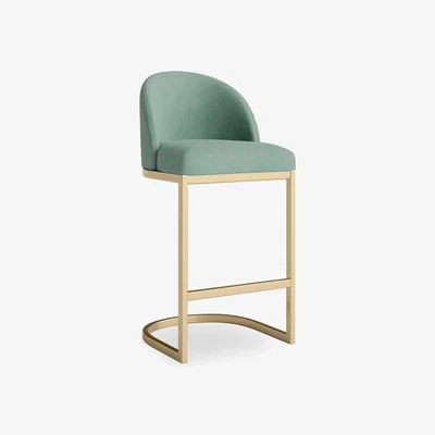 Cult Furniture Matteo Kitchen Stool with Backrest, Sage Green Velvet & Brass