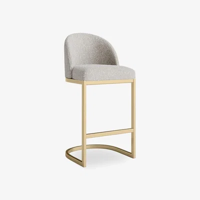 Cult Furniture Matteo Kitchen Stool with Backrest, Speckled Stone Sustainable Boucle