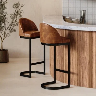 Cult Furniture Matteo Bar Stool with Backrest, Vintage Tan