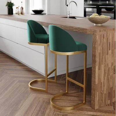 Cult Furniture Matteo Bar Stool with Backrest, Teal Velvet Leg Colour: Black