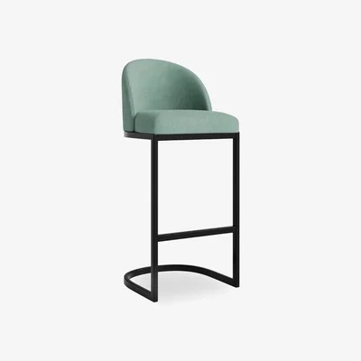 Cult Furniture Matteo Bar Stool with Backrest, Sage Green Velvet & Black