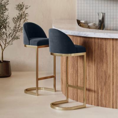 Cult Furniture Matteo Bar Stool with Backrest, Ink Grey Sustainable Velvet Leg Colour: Brass