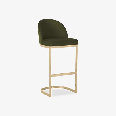 Cult Furniture Matteo Bar Stool with Backrest, Olive Green Sustainable Velvet