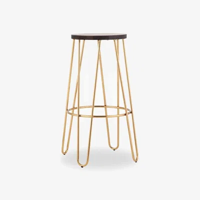 Cult Furniture Hairpin Metal Bar Stool, Walnut & Brass Dark Wood Seat