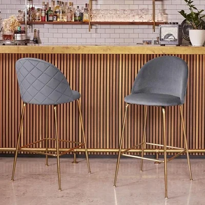 Cult Furniture £20  Off   Heather Bar Stool, Grey Velvet Leg Colour: Black