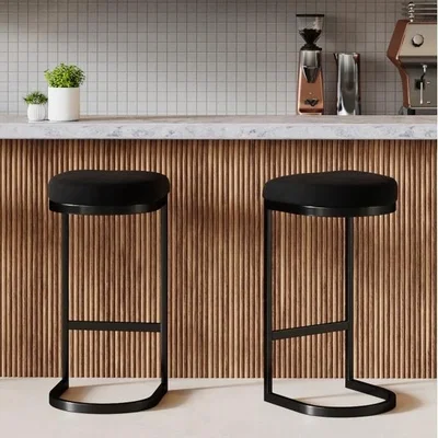 Cult Furniture £10  Off  Matteo Bar Stool, Black Velvet Leg Colour: Black