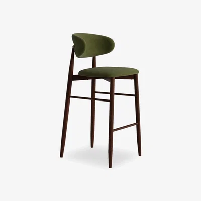 Cult Furniture £20  Off  Halston Bar Stool, Olive Green Sustainable Velvet