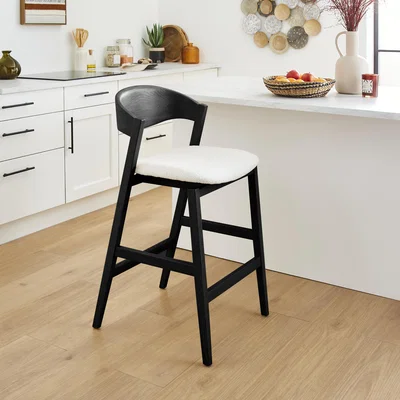 Dunelm Oskar Boucle Bar Stool Black Stained Wood