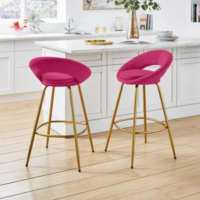 Dunelm Lucie Velvet Bar Stool Magenta