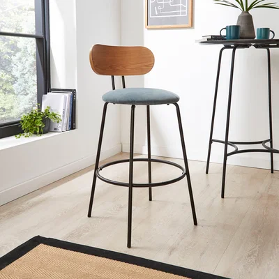 Dunelm Stannis Bar Stool, Velvet Blue/Brown