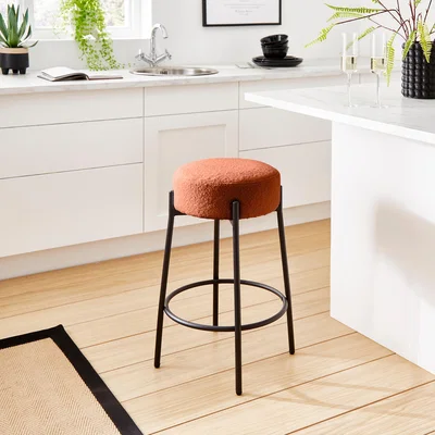 Dunelm Alexis Boucle Bar Stool Orange Umber